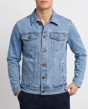 Beaulin Paris Veste en Jean Homme Style Trucker Bleu Clair - vue de face