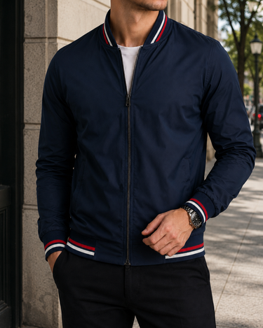 Dark Blue Bomber Jacket - Beaulin Paris