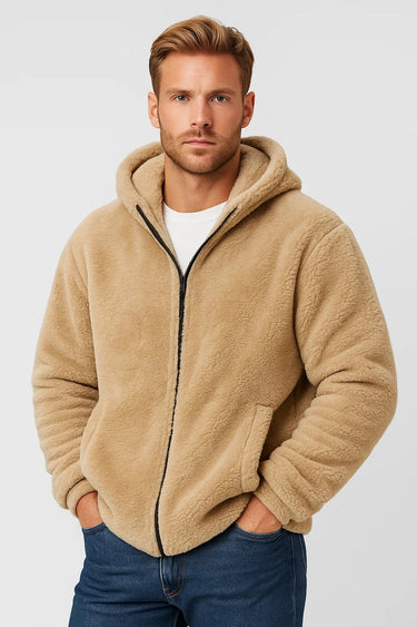 Beige teddy fleece hoodie - Beaulin Paris