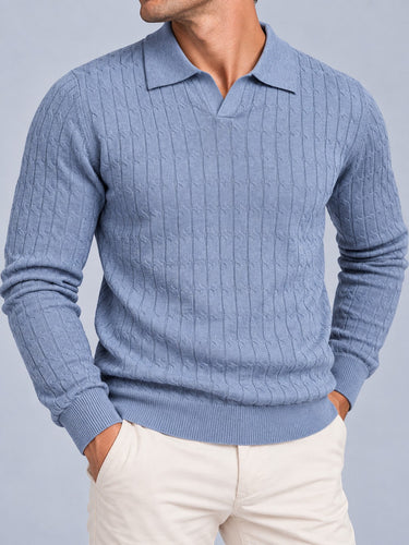 Light Blue cable knit polo - Beaulin Paris