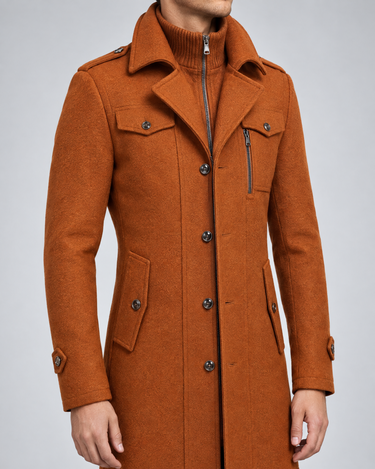 Beaulin Paris Manteau Homme Style Officier Orange - vue 3/4