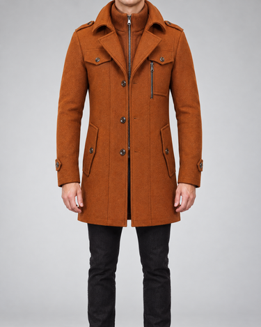 Beaulin Paris Manteau Homme Style Officier Orange - vue de face