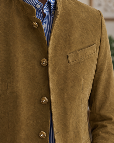 Beige blazer stand collar and buttons detail - Beaulin Paris