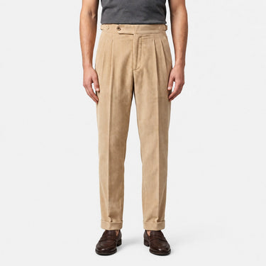 Beige pleated corduroy trousers - Beaulin Paris