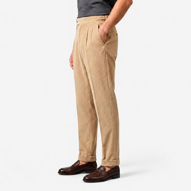 Beige pleated corduroy trousers - Beaulin Paris