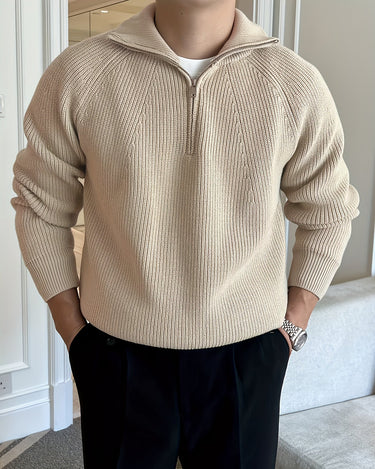 Men's Arcachon Zip-Up Shawl Collar Sweater — Beaulin Paris