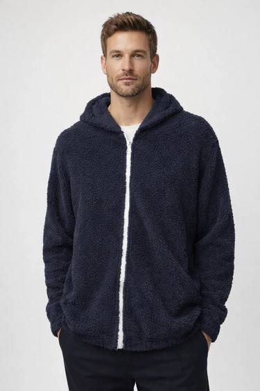 Dark Blue teddy fleece hoodie - Beaulin Paris