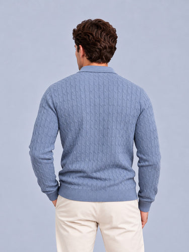 Light Blue cable knit polo - Beaulin Paris