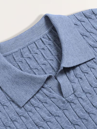 Light Blue cable knit polo - Beaulin Paris