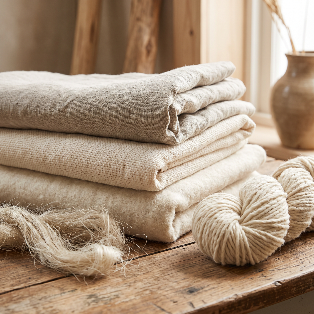 Folded linen cotton and wool fabrics with flax fibres - Beaulin Paris