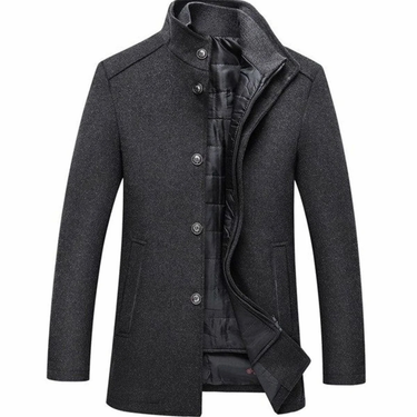 Grey stand collar overcoat - Beaulin Paris
