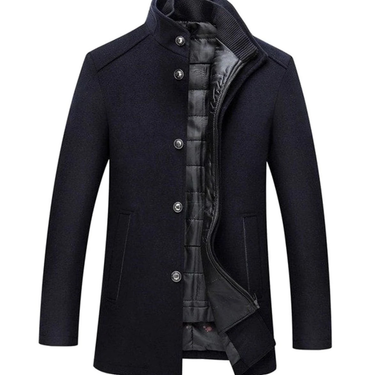 Navy stand collar overcoat - Beaulin Paris
