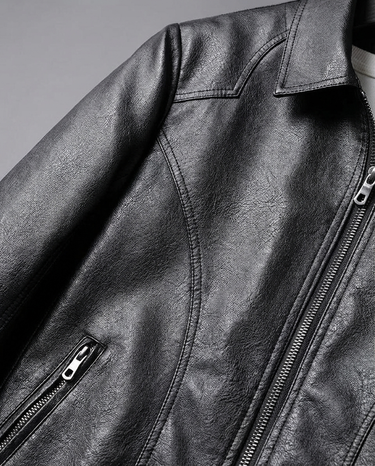 Black leather-look jacket detail - Beaulin Paris