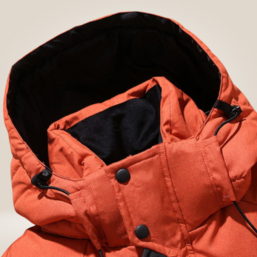 Orange puffer jacket detail - Beaulin Paris