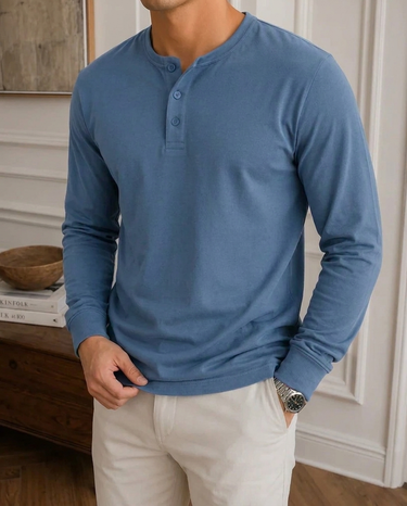 Henley Homme Manches Longues à Boutons au Col