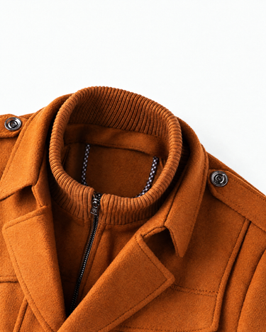 Beaulin Paris Manteau Homme Style Officier Orange - detail col et quincaillerie