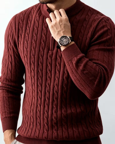 Pull Homme Torsadé Col Montant Zippé