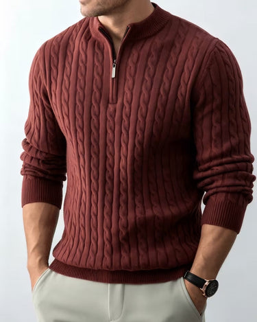 Pull Homme Torsadé Col Montant Zippé