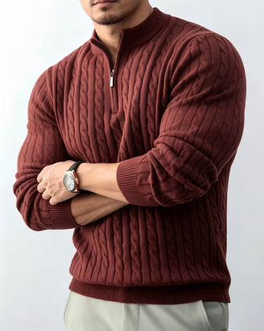 Pull Homme Torsadé Col Montant Zippé