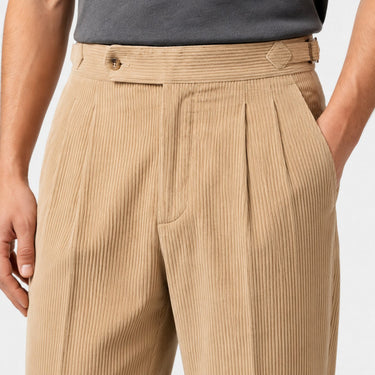 Beige pleated corduroy trousers - Beaulin Paris