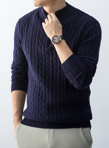 Navy cable knit jumper - Beaulin Paris